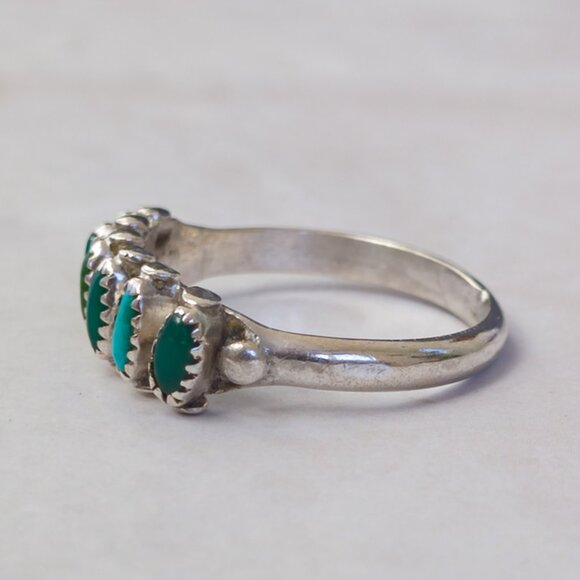 H. Lonjose Zuni Sterling Turquoise Row Ring — Size 7.5 - Picture 11 of 15